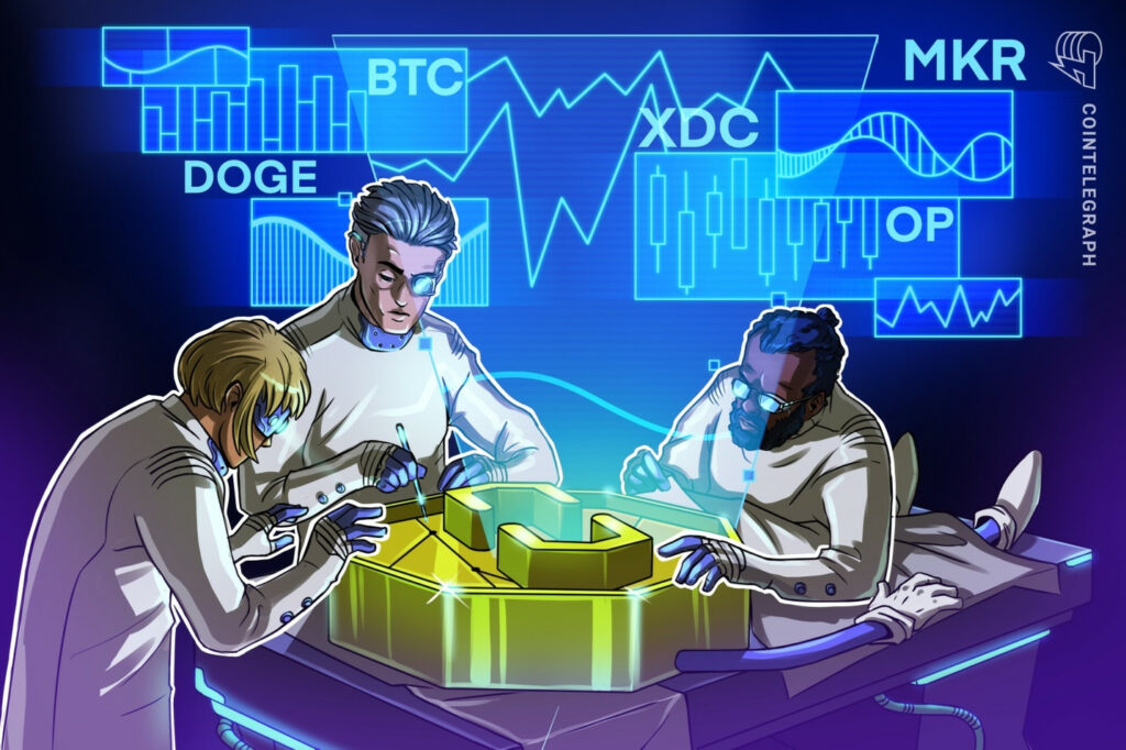 Bitcoin price remains range-bound while DOGE, MKR, OP, and XDC gain momentum